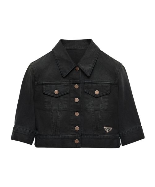 Cropped denim blouson jacket