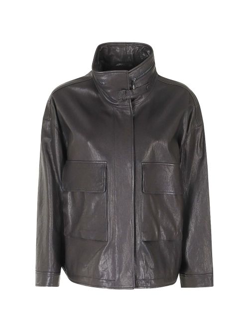 Leather Blouson Jacket — Charcoal