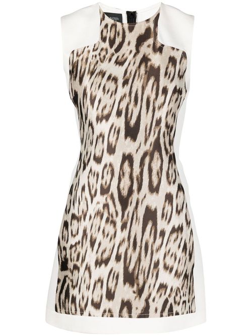 Panelled animal-print silk dress - White
