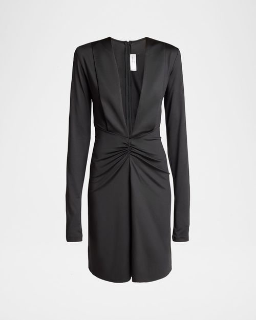 Ruched Deep V-Neck Mini Dress