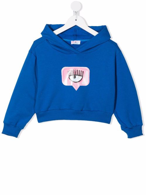 Eye-like cropped hoodie - Blue