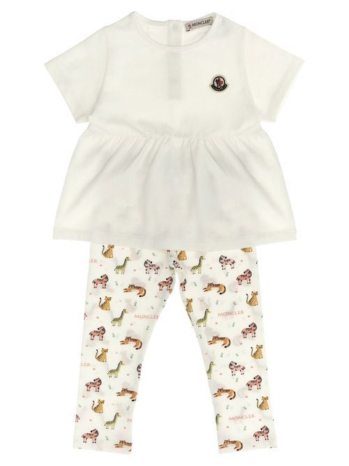 Ruffled Animal Print T-shirt & Leggings Set — Ivory