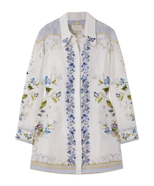Crystal-embellished broderie anglaise linen and silk-blend mini shirt dress