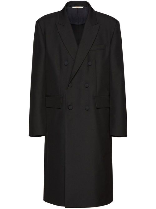 Double-breasted wool coat - Black
