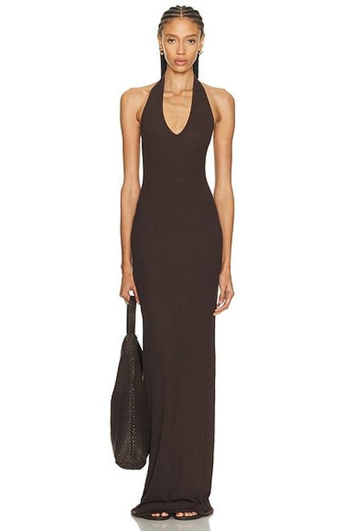 Eterne Halter Maxi Dress in Chocolate. M. Also in