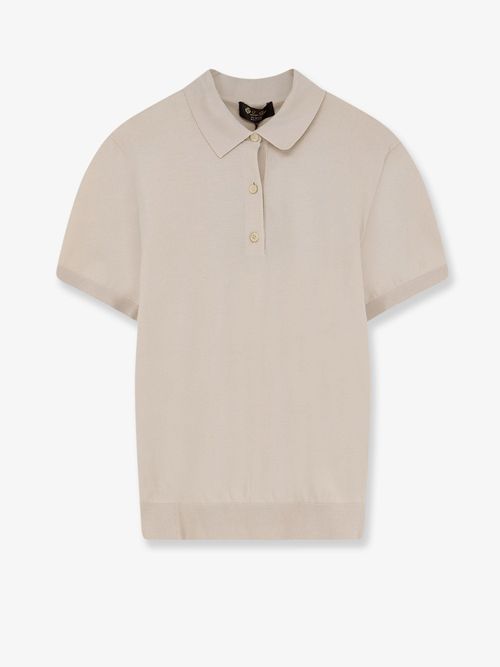 Cotton Ribbed Collar Polo Shirt — Beige
