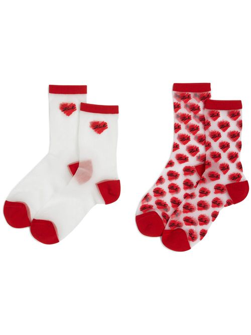 K/heart mesh socks (pack of two) - Red