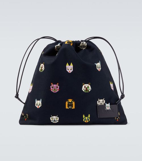 X Louis Wain leather-trimmed cotton pouch