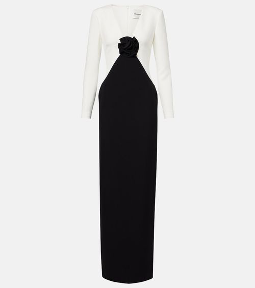 Floral-appliqué crêpe gown