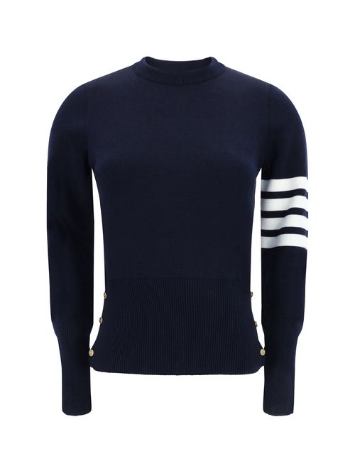 Virgin Wool with Signature Stripes Sweater — Navy