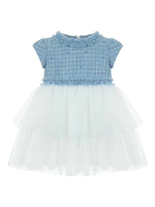 Pearl-detail tweed dress - White