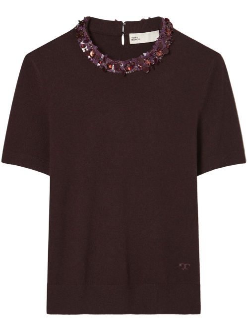 Embroidered-neckline t-shirt