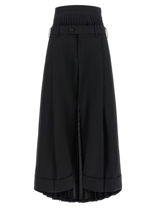 Wool Blend with Pleated Panel Trousers — Black