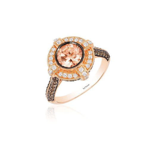 Ladies Peach Morganite Rings set in 14K Strawberry Gold