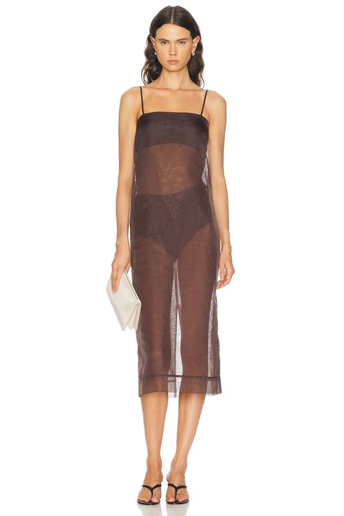 RENGGLI Organza Cami Dress in Chocolate Brown - Brown. 10 also , 2, 4