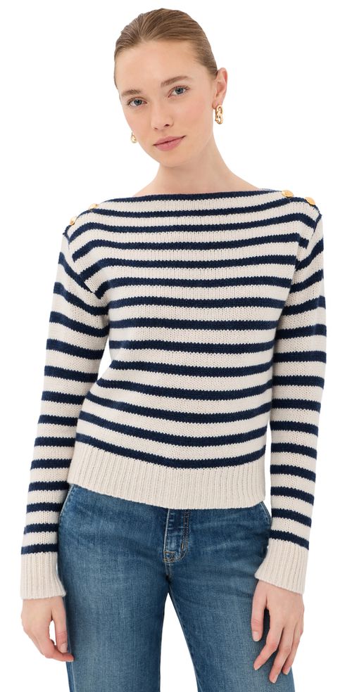 Tandy Cashmere Sweater Ivory/Marine Stripe