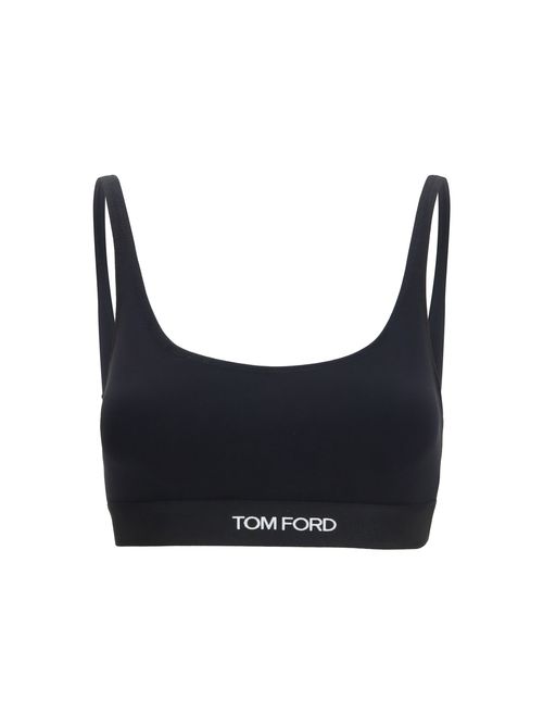 Logo-Embroidered Modal Sports Bra — Black
