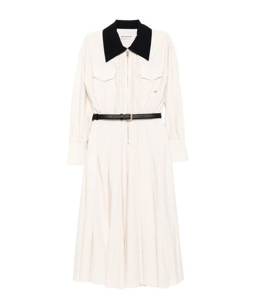 Cream Twill Contrast Collar Midi Dress