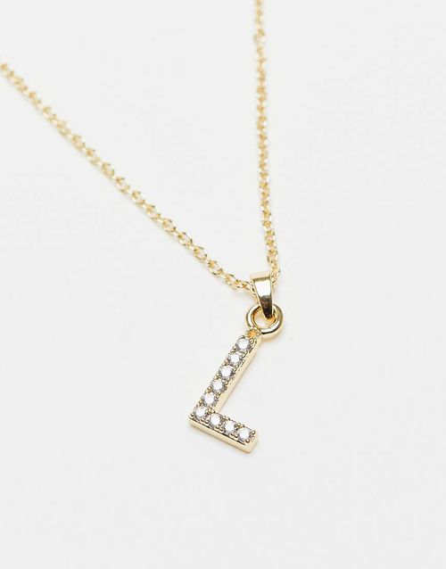 Topshop premium chain and diamante L initial charm-Gold