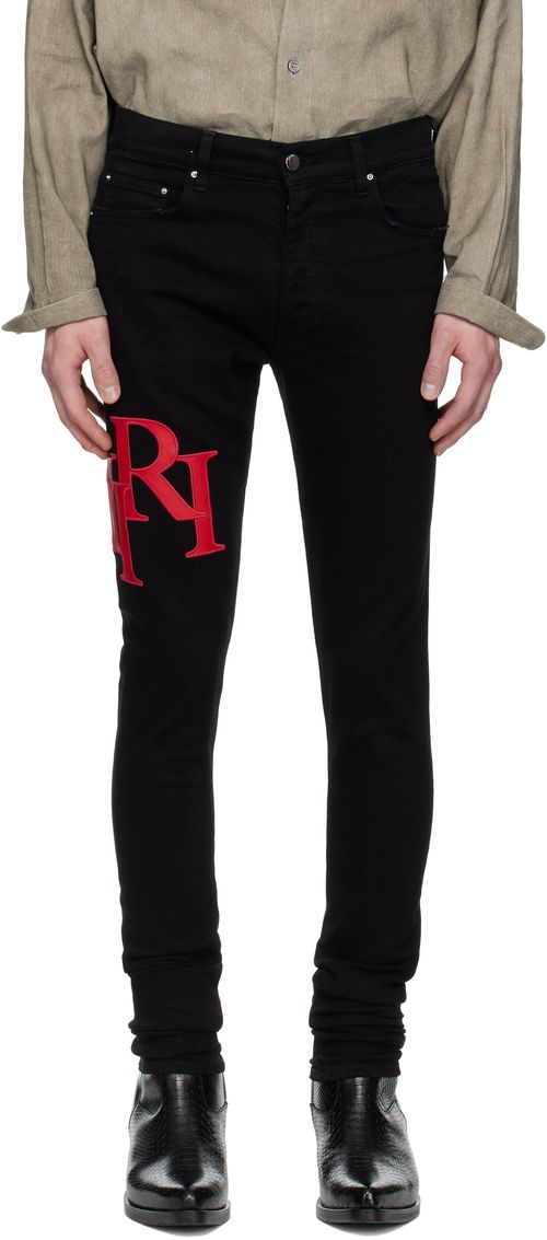 Black Staggered Logo Skinny Jeans