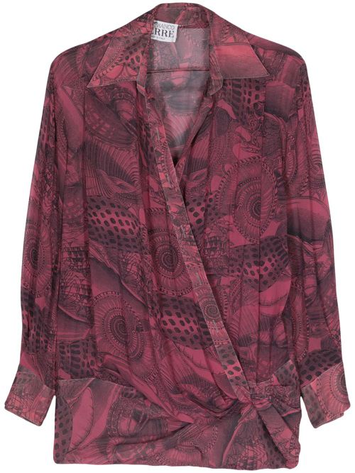 2000s graphic-print silk shirt - Pink