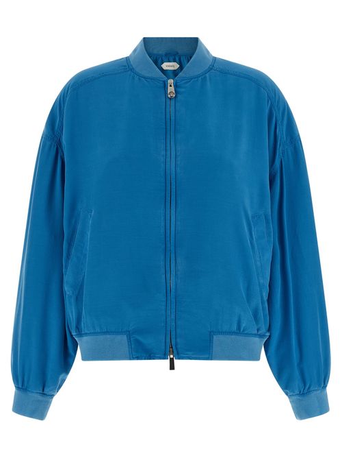 Silk Poplin Bomber Jacket — Blue