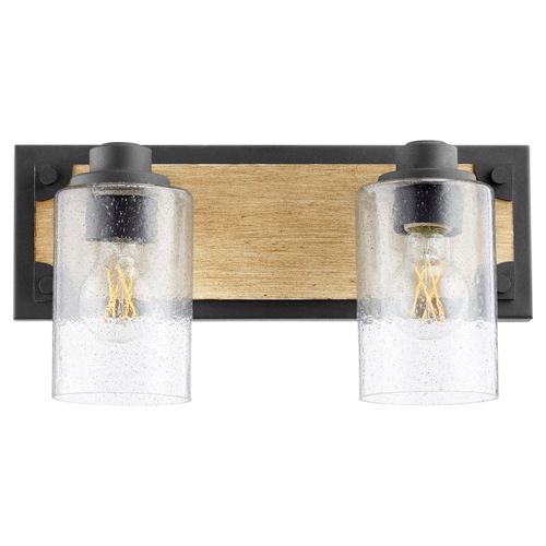 5143 Corner Detail Brackets 2-Light Bathroom Vanity Light in Textured Black w with Driftwood finish