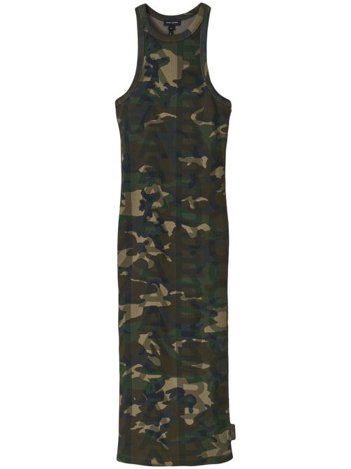 Camouflage-print ribbed dress - Green