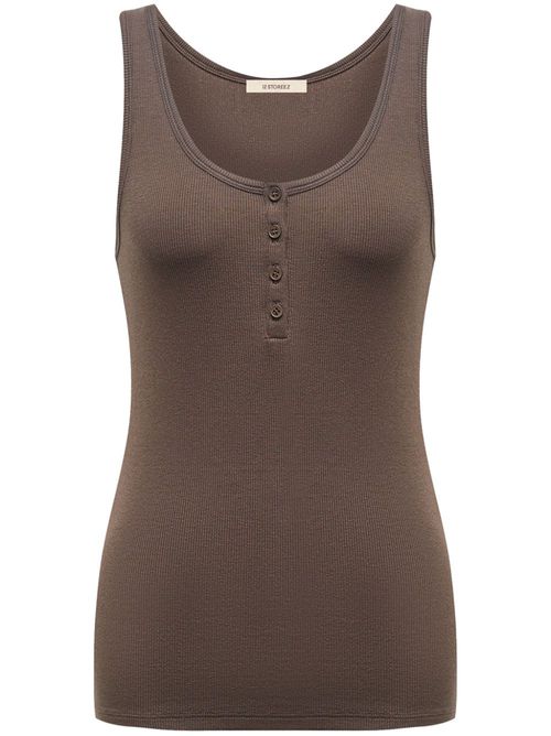 Henley rib-knit tank top - Brown