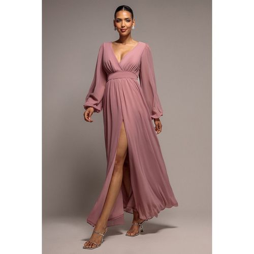 Goddiva Wrap Back With Front Slit Chiffon Maxi Dress - Lilac