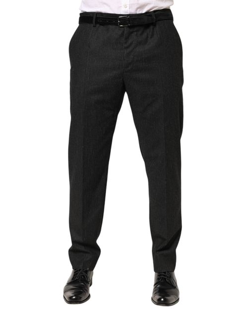 Cotton Pinstriped Trousers — Black