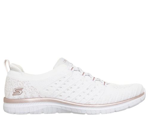 Skechers Women's Virtue - Copper Dream Sneaker in Black/Rose Gold, 7 | Textile, Vegan, Machine Washable