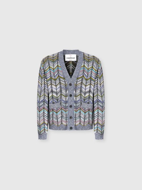 Missoni - Cotton chevron cardigan with pockets, Men, Grey Multicoloured
