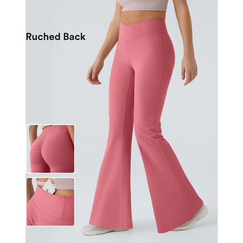 Halara High Waisted Crossover Pocket Ruched Butt Lifting Yoga Leggings - Candy Pink