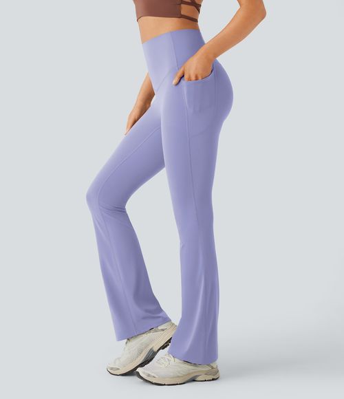 UltraSculpt™ High Waisted Tummy Control Pocket Shaping Yoga Bootcut Leggings  - Baby Lavender