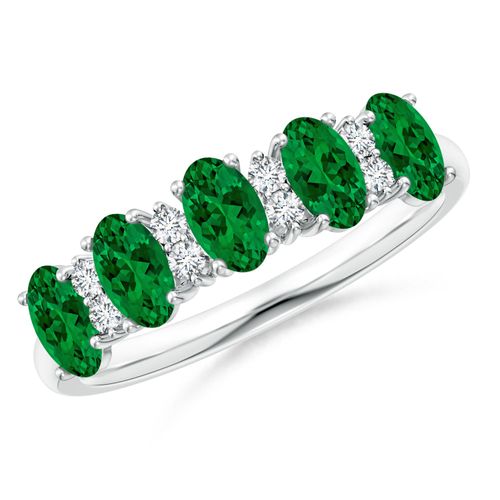Angara 1.0 Carat Lab-Grown Five Stone Emerald and Diamond Wedding Ring in 14K White Gold