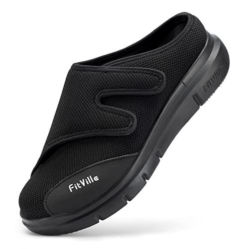 FitVille Diabetic Shoes for Men Slip-On Mules for Swollen Feet Extra Wide Adjustable Clogs Walking Shoes for Plantar Fasciitis Indoors Outdoors (13