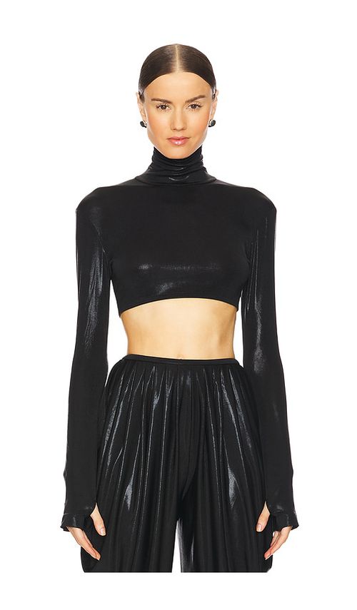 Norma Kamali Cropped Slim Fit Long Sleeve Turtleneck Top in Black. -  XXS also in L