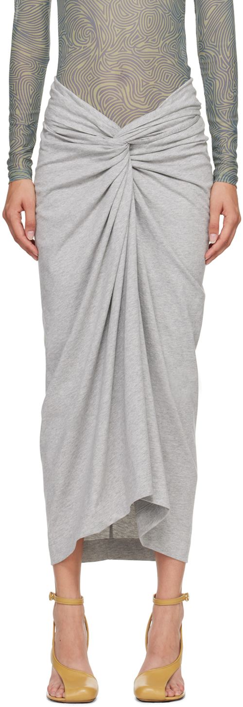 Dries Van Noten Gray Knotted Midi Skirt