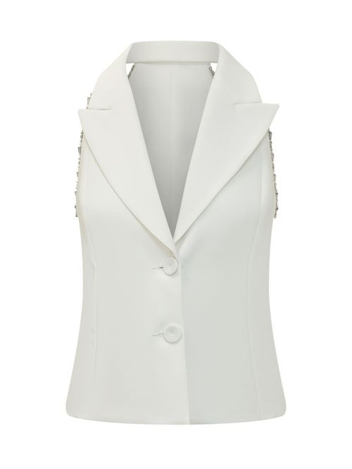 White Solid Notched Lapel Blazer