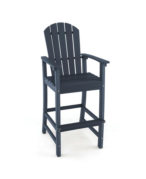 Counter Height Outdoor Hdpe Bar Stool with Armrests and Footrest - Navy