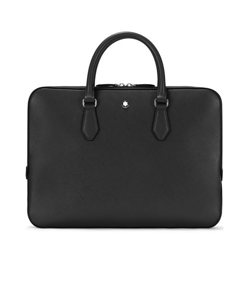 Logo-plaque leather laptop bag