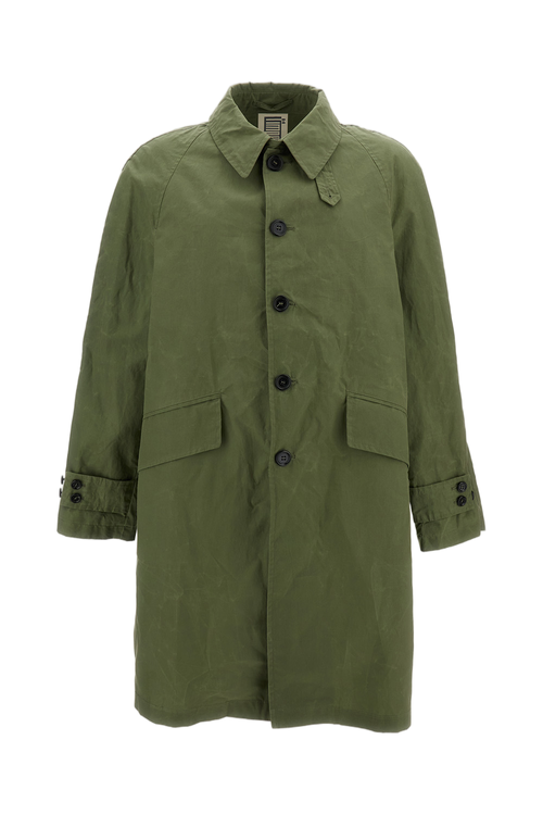 Mid-Length Green Coat with Classic Collar