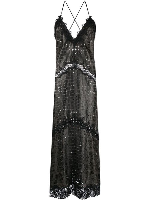 Leather crocodile-effect slip dress - Black