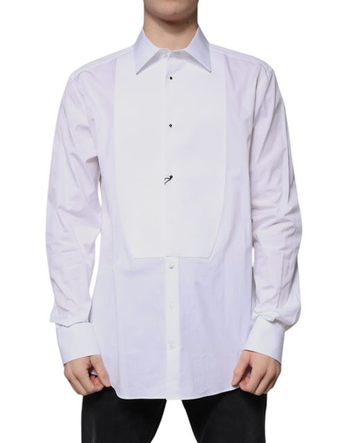 Dolce & Gabbana White Bib Cotton Poplin GOLD Formal Men's Shirt