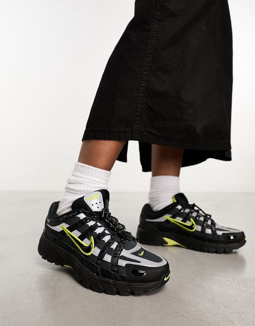 P-6000 unisex trainers in black and voltage green