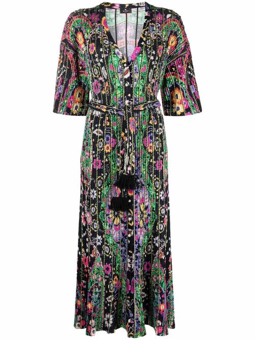 Ribbed floral-knit dress - Black