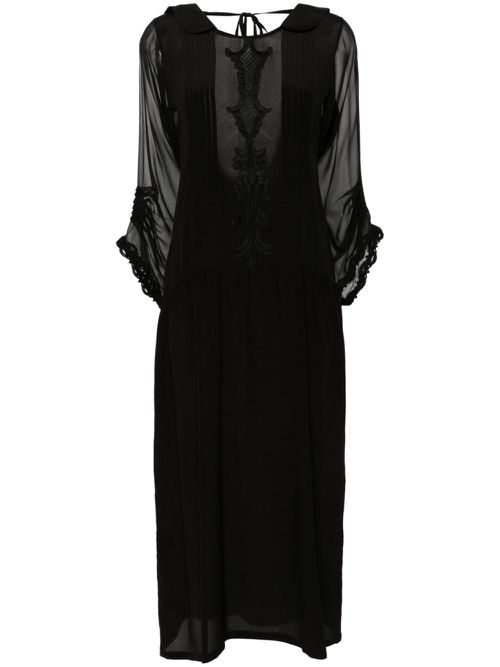 Lace-detail low-back midi dress - Black