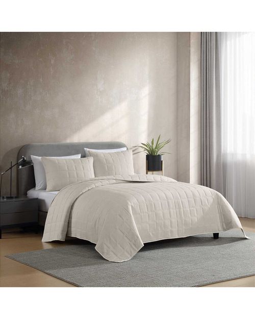 Stonewashed Enzyme Washed Solid Greige Quilt Set