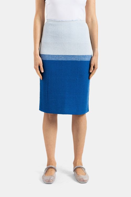 Colorblock Textured Knit Skirt — Blue